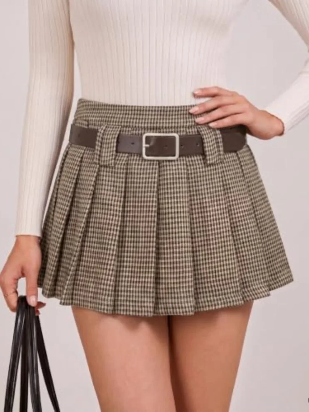 Womens High Waisted Pleated Mini Skirt Y2K A-Line with Belt